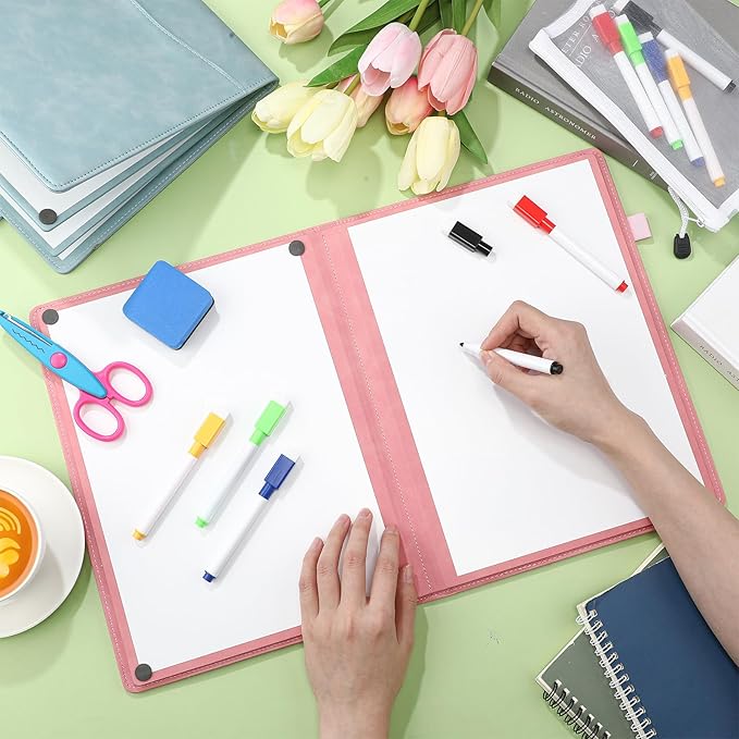 6 Sides Whiteboard Notebook Portable Whiteboard Dry Erase Notebook Portable Dry Erase Board Double Sided Folding Whiteboards White Board for Office Study Meeting(Pink,A4: 9"×12”)