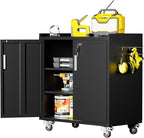 Metal Storage Cabinet with Wheels - Lockable, Rolling Tool Cabinet for Home, Office, Garage & Workshop - Black