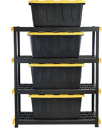 CX Black & Yellow, Shelving Unit and Heavy Duty Storage Containers, Extremely Durable (Shelf + 27 Gallon Container (4-Pack))