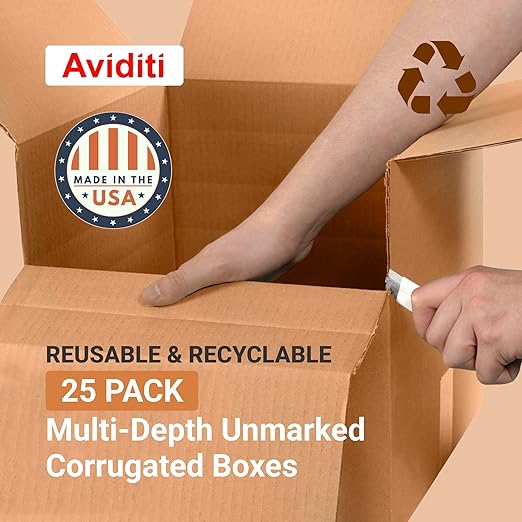 BOX USA Moving Boxes Large 18"L x 12"W x 12"H 25-Pack - Corrugated Cardboard Box for Shipping, Mailing, Packing, Packaging and Storage