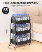 EAGMAK 3 Tier Rolling Cart Under Desk, Metal Storage Cart with Handle and Lockable Wheels, Multifunctional Storage Organizer Trolley with Mesh Baskets for Kitchen, Living Room, Office, Garage (Black)