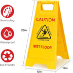 MATTHEW CLEANING 25'' Industrial Wet Floor Sign 12 Pack 2-Sided Safety A-Frame Birght Yellow Multilingual Warning Signs Commercial Caution Wet Fold-out Floor Signs For Indoors and Outdoors