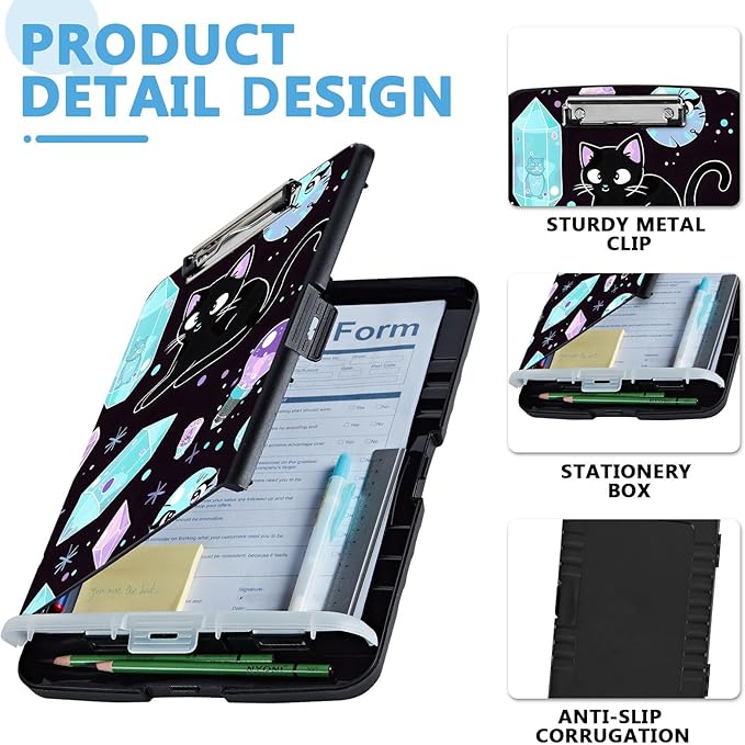 Pattern Design Clipboard with Storage - Heavy Duty Legal Size Clipboard, Ideal for Teachers, Nurses, Office Workers, Contractors, and Kids - 9.5 x 14.2 Inch (Crystal Cat)