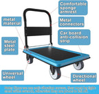 WUD Push Cart, Folding Mobile Platform Trolley,Thickened and Reinforced, 360° Swivel Wheels,35.4 “L x 23.6 ”W, 1100 lb. Blue Dolly cart with Wheels