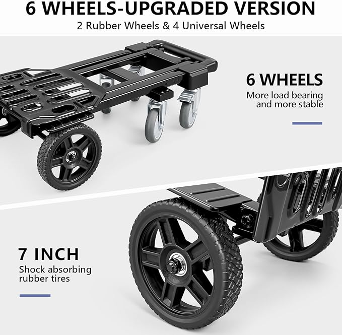 KEDSUM 4-in-1 Convertible Hand Truck Dolly with Folding Crate, 600LBS Heavy Duty Dolly Cart with Wheels, Adjustable Handle & Caster Wheels, Shopping Cart for Groceries, Packages, Collapsible