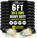 6ft Outdoor/Indoor Extension Cord 10/3 Gauge Ultra Heavy Duty 3 Prong SJTW, Waterproof, Flexible Cold-Resistant Long Power Cord,125 Amp 1875W, Black by LifeSupplyUSA
