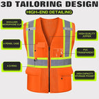 Safety Vest Customize Logo with 5 Pockets & Zipper Reflective High Visibility Vest Class 2 Outdoor Workwear