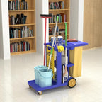 Nisorpa Commercial Janitorial Cart, 3-Shelf Housekeeping Cart, High Capacity Cleaning Cart, Utility Clean Trolley with Wheels and 25 Gallon Vinyl Bag 44.5", for Business/School/Office Cleaning