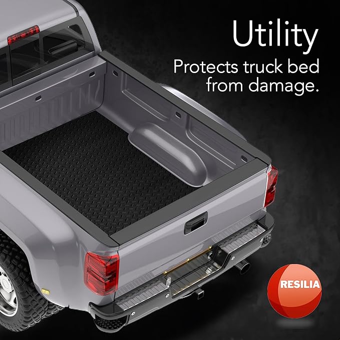RESILIA Truck Bed Mat Liner – Universal Size, Durable Heavy-Duty All-Weather Protection for Your Truck, Cargo Van, or SUV, Pickup Accessories, Trim to Fit, Black, Thick 4 Foot x 8 Foot, Made in USA