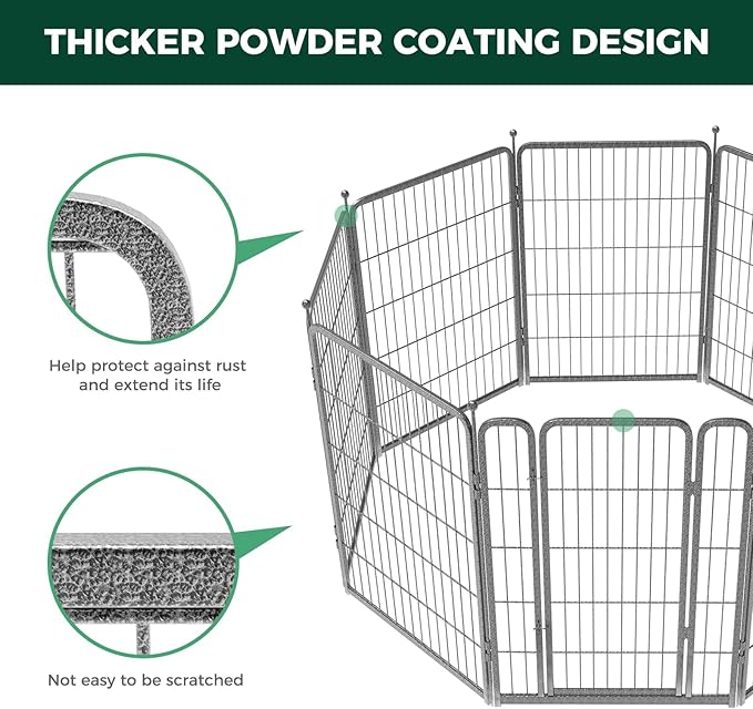 FXW Garden Fence Outdoor for The Yard – 40in(H) x 109.4ft(L) Heavy Duty Metal Animal Barrier for Dog and Rabbit, Decorative Dog Fence, 48 Panels, Silver