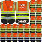 BeautyWill Custom Logo 10/20 Pack Safety Vest Class2 High Visibility Vest with Pockets Breathable Construction Vest Bulk