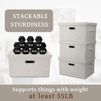 Medium 15" 21 Quart Collapsible Stackable Storage Bins with Lids, 1 Pack Beige Foldable Fabric Closet Storage Boxes with Lids, Heavy-duty Linen Baskets for Bedroom
