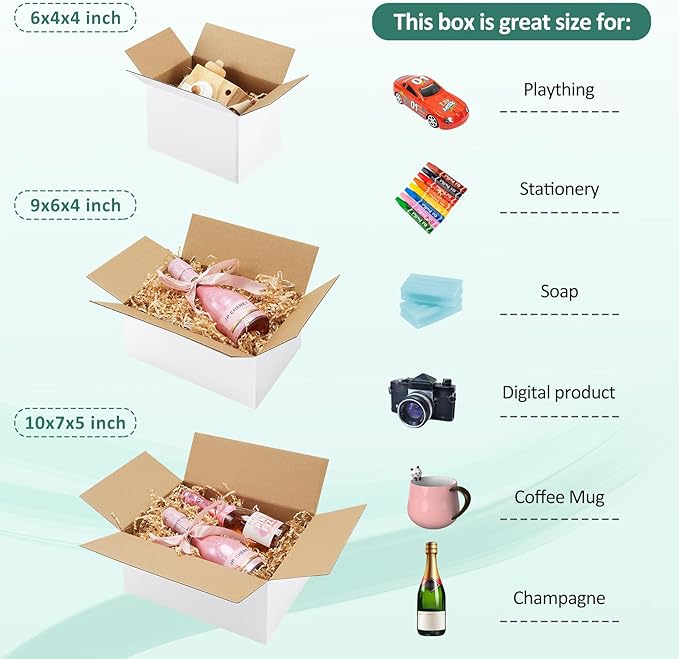Eupako 30 Pack Small Shipping Boxes Assorted Sizes, White Corrugated Box Mailers, Cardboard Boxes for Packaging Small Business, Mailing, 6x4x4 & 9x6x4 & 10x7x5 10 PCS Each Small Boxes
