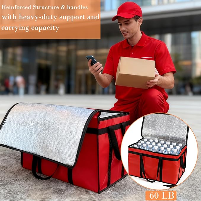 Insulated Bags for Food Delivery, XXXL Pizza Delivery Bags for Hot and Cold Food, Large Capacity Reusable Cooler Bag Keep Food Warm for Grocery Shopping and Catering, Doordash, Travel