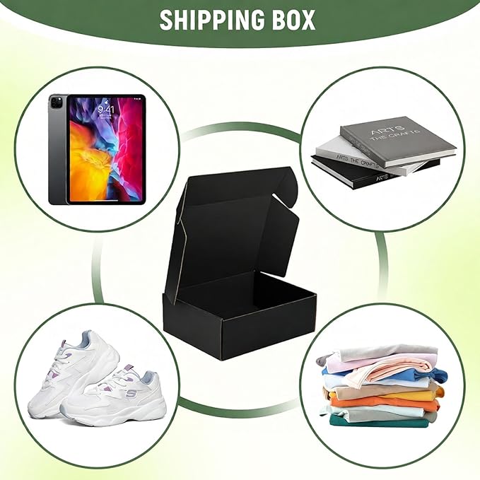 10 Pack 12"x9"x4" inch Shipping Boxes Black Corrugated Cardboard Box for Small Business, Mailer, Shipping, and Packing