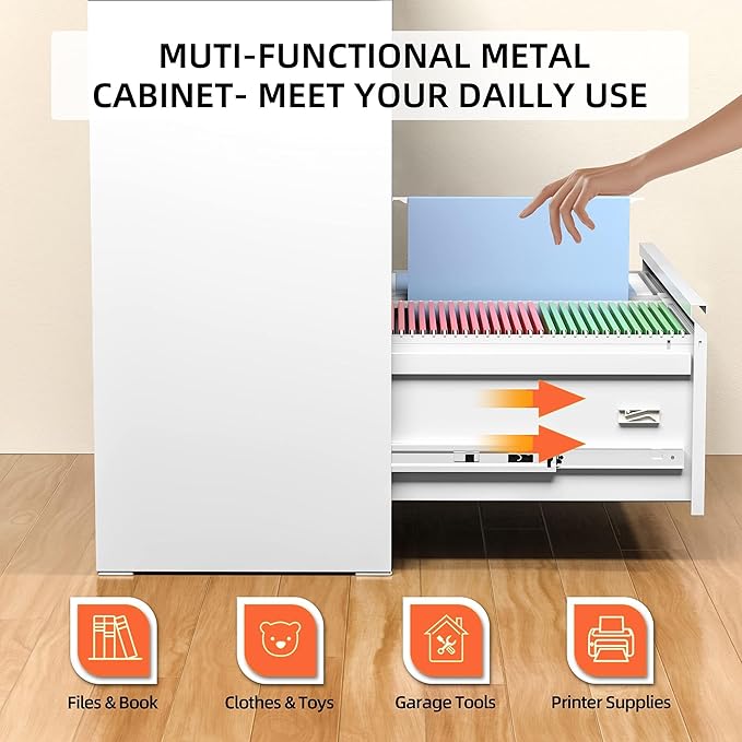 INTERGREAT Lateral File Cabinet 2 Drawer, Metal 2 Drawer White Filing Cabinet with Lock for Home Office, Locking File Cabinets for Letter/Legal/F4/A4 Size Hanging Files, Easy Assembly