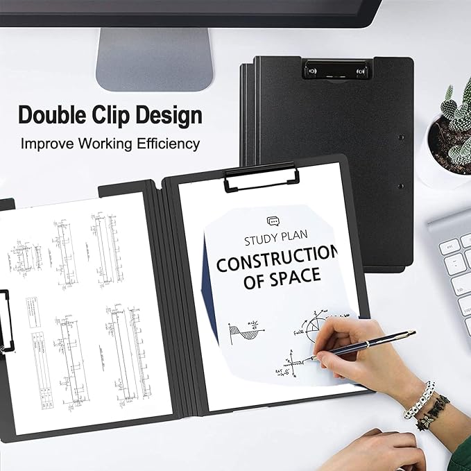 10 Pack Foldable Clipboards, A4 Clipboard Folder, Office Clipboard Folder with Double Clips Metal Clip, Storage Clipboards for Office, School or Medical Field(Black)