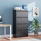 Aobabo 4 Drawer Wide Lateral File Cabinet, Metal Filing Cabinet with Lock, Suitable for Home Office School Hanging Files Letter/Legal/F4/A4 Size,Black,Required-Assembly,15.87" D x 28.94" W x 57.17" H