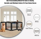 LZRS 4-Panel Freestanding Wooden Dog Gate—Extra Wide 30” Tall Foldable Pet Barrier with Support Feet, Solid Hardwood & Steel Wire Safety Gate for Doorways, Hallways, and Stairs, Black