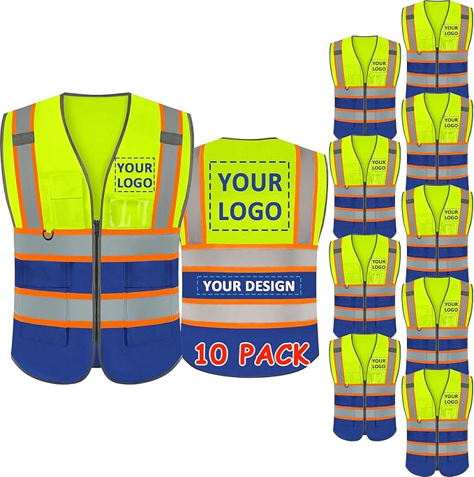 BeautyWill Custom Logo Safety Vest Class 2 High Visibility Reflective Vest for Men - Personalized Logo Team Vest