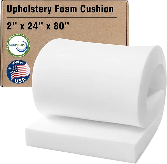 RaceCityFoam Upholstery Foam 2"T x 24"W x 80"L 36ILD (Semi Firm) Upholstery Foam Cushion High Density CertiPUR-US Certified Foam, Made in USA