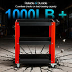 3-Tier Rolling Tool Cart with Pegboard, Heavy Duty Mechanic Utility Cart 1000LBS Load Capacity for Repair Shop, Garage, Warehouse & Workshop (Red & Black)
