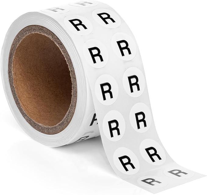 1000pcs Letter R Stickers, 0.5" Letter Sticker Dot Labels for Organization, Inventory, 1000/roll