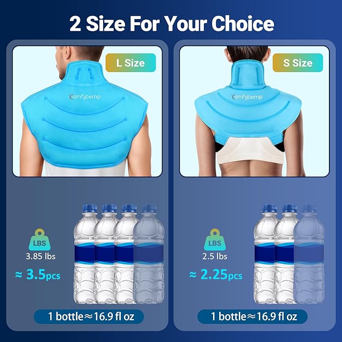 Comfytemp Large Ice Pack for Neck Shoulders Upper Back Pain Relief with Straps, HSA Eligible FSA Wearable Reusable Gel Ice Wrap with Cold Compression Therapy Recovery for Upper Back, Cervical (L)