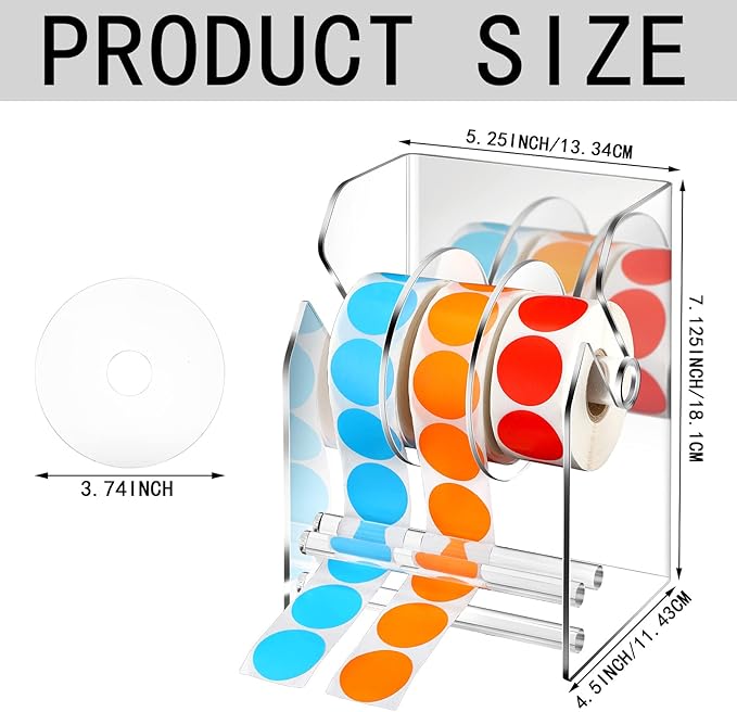 Geosar 3 Pcs Adjustable Label Dispenser 3 Disks Sticker Roll Holder Sticker Dispenser Clear Label Roll Holder Acrylic Tape Organizer Stand for Office Home Desktop
