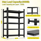 CJF Adjustable Garage Storage Shelves, 5-Tier Garage Shelving Heavy Duty, Metal Industrial Utility Shelf for Warehouse, Kitchen, Laundry Room,Warehouse-Black (71 "H x 36" W x 16" D)