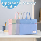 Pendancy Mesh Zipper Pouch A4 Size, Large Double Pocket Waterproof File Bag with Handle, 11x13.8 in Foldable Document Storage for Puzzle Project/Cross Stitch/Travel/Office（Advanced Blue）