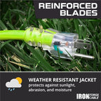 Iron Forge Cable Weatherproof 25 Ft Outdoor Extension Cord - 16/3 SJTW 13 Amp Heavy Duty Neon Green High Visibility Cable with 3 Prong - Lighted End