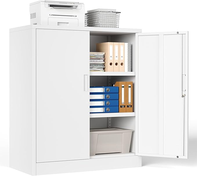 Metal Storage Cabinet, 36 Inch Tall Metal Storage Cabinet with Doors and Shelves, Pantry Cabinets for Kitchen Storage, Garage Cabinet for Living, Dining Room, Assemble Required.