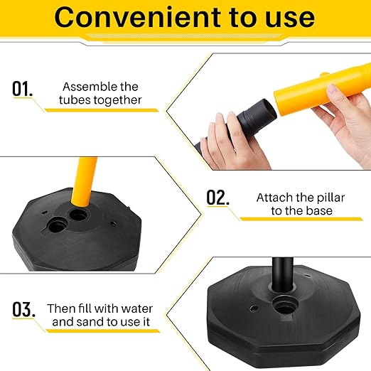 Konohan 12 Sets 34 Inch Parking Cone Delineators Post Traffic Cone Plastic Stanchion Set Stands Parking Barrier with Base 6.6 ft Chain S Hooks Reflective Collar (Yellow,Black)