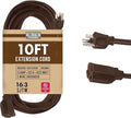 Brown Outdoor Extension Cord 10 ft, Weatherproof Heavy Duty 16 Gauge Extension Cord 3 Prong, 13 AMP Exterior Electrical Cable SJTW for Deck, Patio, Lawn, Landscaping, Proudly American Owned
