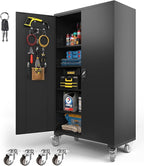 Upgraded Wide Metal Storage Cabinet - 72 Inch Black Lockable Garage Cabinet with Wheels & 4 Adjustable Shelves | Heavy-Duty Steel Cabinet for Garage, Office, Pantry, Gym
