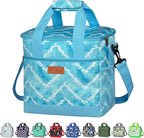 iknoe Large Cooler Bag Collapsible 24 Can Insulated Bags Leakproof Lunch Cooler Tote with Multi-Pockets for Adult Insulated Thermal Bag for Beach, Picnic, Office Work, Blue White