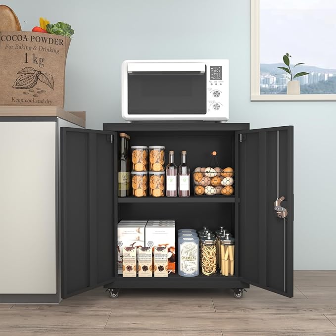 GREATMEET 31.5" H Lockable Storage Cabinet, Small Locking Cabinet with Doors and Adjustable Shelves, Metal Garage Storage Cabinets, Utility Cabinets for Office,Home,Garage,Classroom, Black