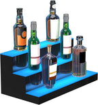 VEVOR LED Lighted Liquor Bottle Display, 3 Tiers 24 Inches, Supports USB, Illuminated Home Bar Shelf with RF Remote & App Control 7 Static Colors 1-4 H Timing, Acrylic Lighted Shelf for 18 Bottles