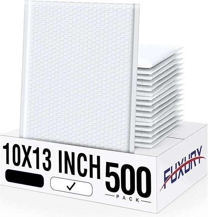 Fuxury Bubble Mailers 10x13 Inch White 500 Pack Bulk Padded Envelopes Thick Mailing Envelopes Bubble Opaque Padded Mailers Shipping Bags for Mailing Book Makeup Small Business
