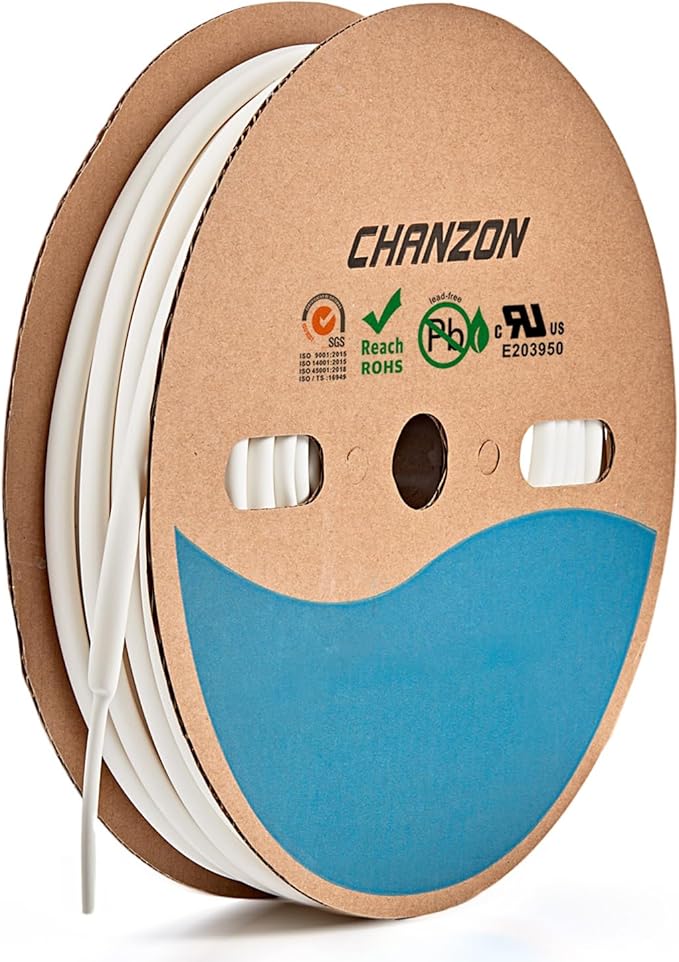 Chanzon 3:1 Ratio - 80ft Roll - Heat Shrink Tubing 3/16" (4.8mm) - Marine Grade Waterproof Adhesive Lined - (25M Total Length) White Polyolefin Sleeving Wrap Shrinking 3 to 1 Ratio 1pcs