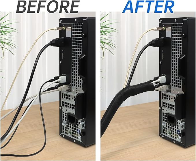 Split Braided Cable Sleeve，Flexible Wire Loom Tubing, Automotive Cord Protector Pet Proof, Cable Management for Computer TV Electric Wires Harness 16ft (Black, 8mm（5/16")