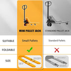 Mini Pallet Jack Truck, Foldable Hand Pallet Jacks with Foldable Forks and Handle, 2200 lbs Capacity Narrow Forks 31.5" L x15 W, Small Size Manual Pallet Jacks