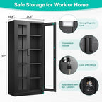Metal Storage Cabinet with Lock and Glass Doors,Glass Display Cabinet,Black Storage Cabinets,Locking Curio Cabinets with 5 Shelves for Collectibles,Home,Office,Living Room