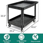 YITAHOME Utility Cart on Wheels, 550 lbs Capacity, 45 x 25 Inch Rolling Work Carts with Wheels, 2 Shelf Heavy Duty Plastic Service Cart Suitable for Warehouse, Garage, School & Office, Cleaning, Black