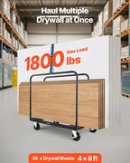 VEVOR Drywall Cart Dolly, 1800 lbs Load Capacity, Steel Panel Truck Cart with 5 inch Swivel Casters, Lumber Drywall Dolly with with Tie-Down Strap & 3 Side Handrails for Factory, Warehouse, Black