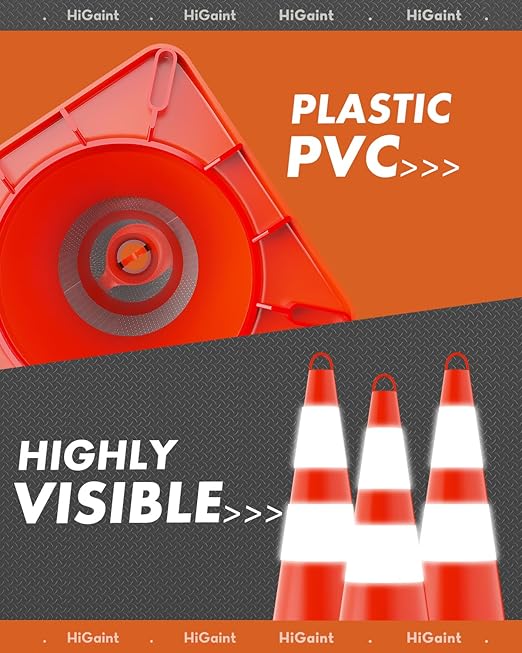 [6 Pack] HiGiant 28 inch Traffic Safety Cones with Reflective Collars, Sturdy Orange PVC Cones for Road Safety, Parking lot and Driving Training