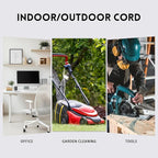 EP 10 Ft Lighted Outdoor Extension Cord with 3 Electrical Power Outlets - 14/3 SJTW Heavy Duty Black Extension Cable with 3 Prong Grounded Plug - Power Cord for Lawn, Garden, Appliances