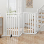 Dog Gates for Doorways, Tall Dog Gate Indoor, Foldable Pet Gates for Doorways Bedroom, Freestanding Puppy Gate with Metal Support Feet, Room Divider, 4 Panels (White)