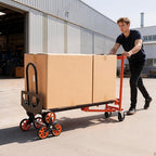 VEVOR 3 in 1 Industrial Convertible Stair Climbing Cart, 770 lbs Max Load, Folding Hand Truck Dolly with Handle & Wheels, Stair Climbing Utility Trolley for Transport & Moving, Orange & Silver